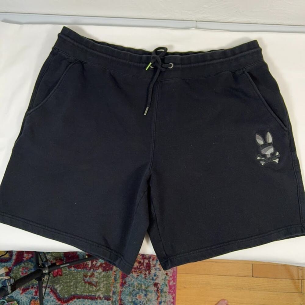 Psycho Bunny Baxter Embroidered French Terry Shorts Men's 2XL Black Logo
